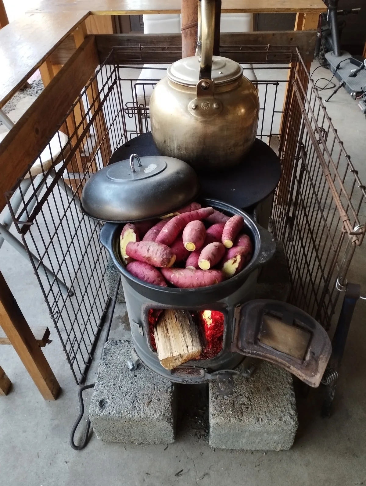 ワンショット 2024：薪ストーブで石焼き芋を、万能調理器具！！