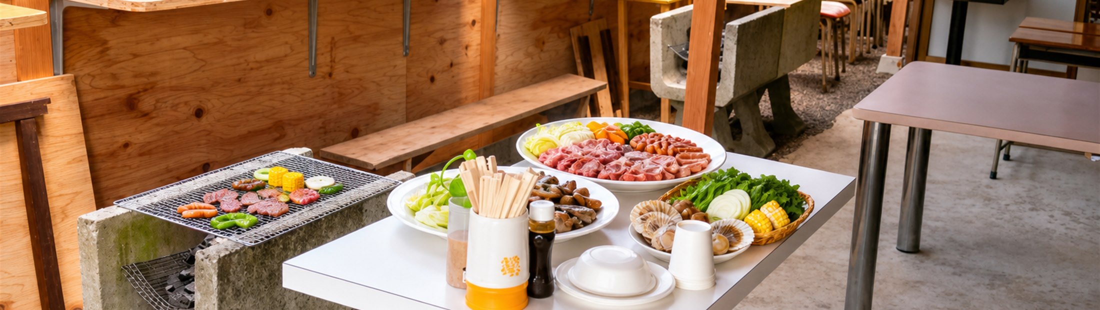 食材とBBQ設備を用意した風月のBBQプラン
